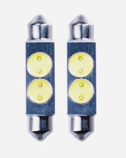 Bijela 12V sulfitna 2 x 2 LED-a HQ /NIJE CANBUS, (cijena za 2 žarulje) 41 x 11 mm Bijela boja svjetla, metalno kućište, ne zagrijava se u radu